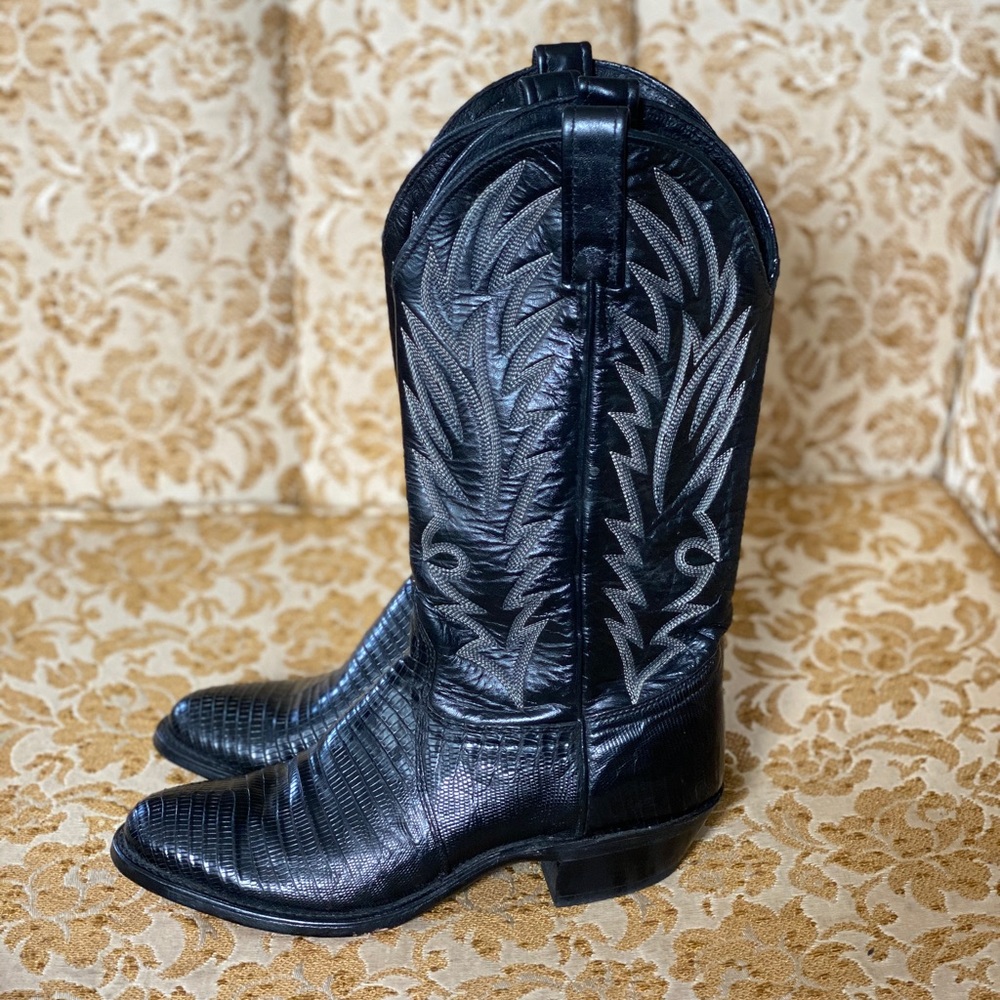 SOLD — Black Leather Vintage Cowboy Boots